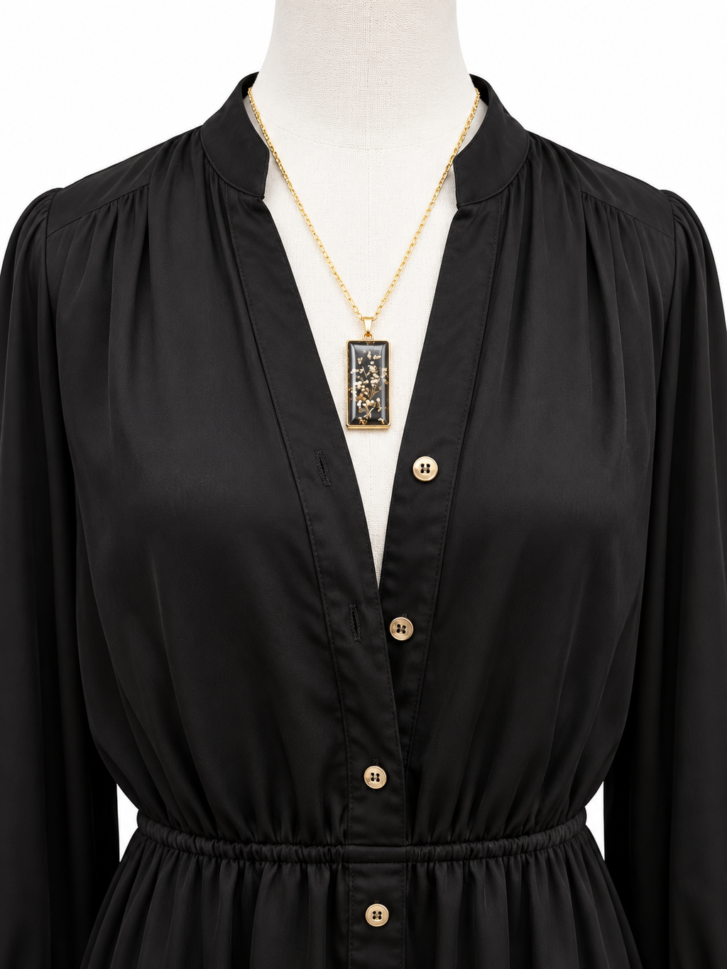 City Chic Black Silky Button-Front Dress with Gold Buttons – Size S/16