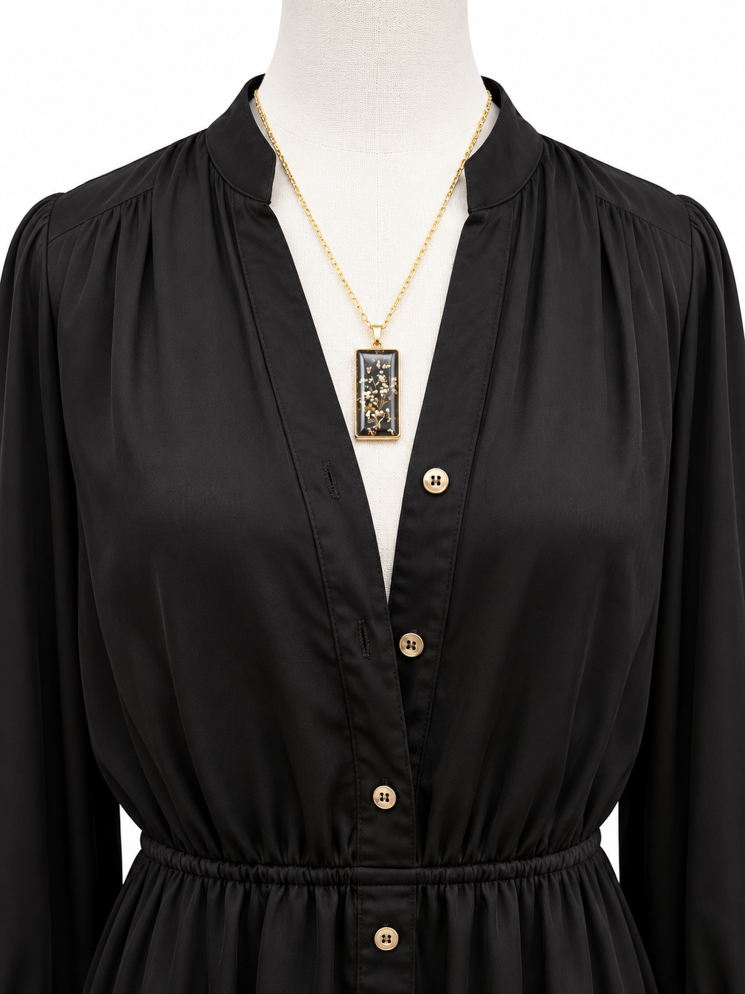 City Chic Black Silky Button-Front Dress with Gold Buttons – Size S/16