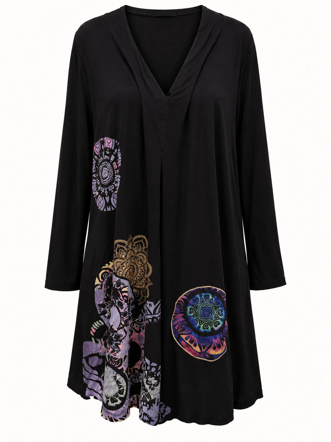 TS Taking Shape Black Boho Mandala Print Long Sleeve Top with Pockets – Size 14 | Near New