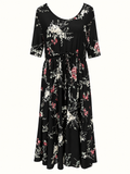 TS Taking Shape Black Floral Stretch Midi Dress with Pockets – Size 12 (Fits 12–18) | Like New