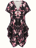 City Chic Black & Pink Floral Zip-Front Dress – Size S/16