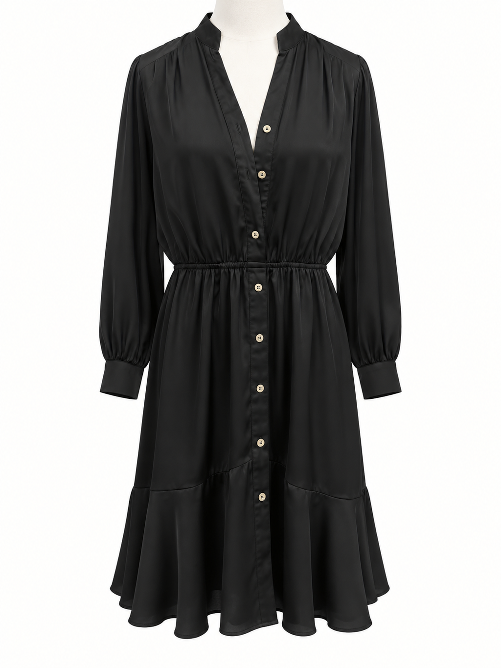 City Chic Black Silky Button-Front Dress with Gold Buttons – Size S/16