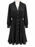City Chic Black Silky Button-Front Dress with Gold Buttons – Size S/16