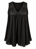 Preview Black Satin-Look Sleeveless V-Neck Flowy Top – Size 14 | Good Pre-Loved Condition