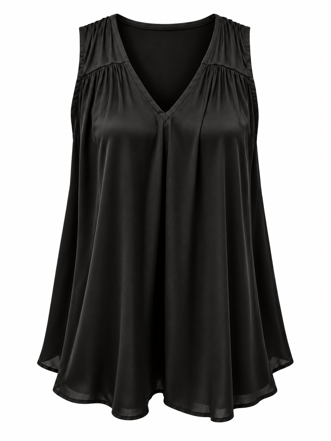 Preview Black Satin-Look Sleeveless V-Neck Flowy Top – Size 14 | Good Pre-Loved Condition