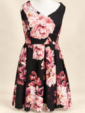 City Chic Black & Pink Floral Dress – Size M/18