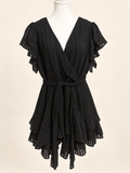 City Chic Black Textured Ruffle Playsuit – Size M/18