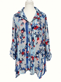 Autograph Size 18 – Blue & Red Floral Striped Long Sleeve Tunic Shirt