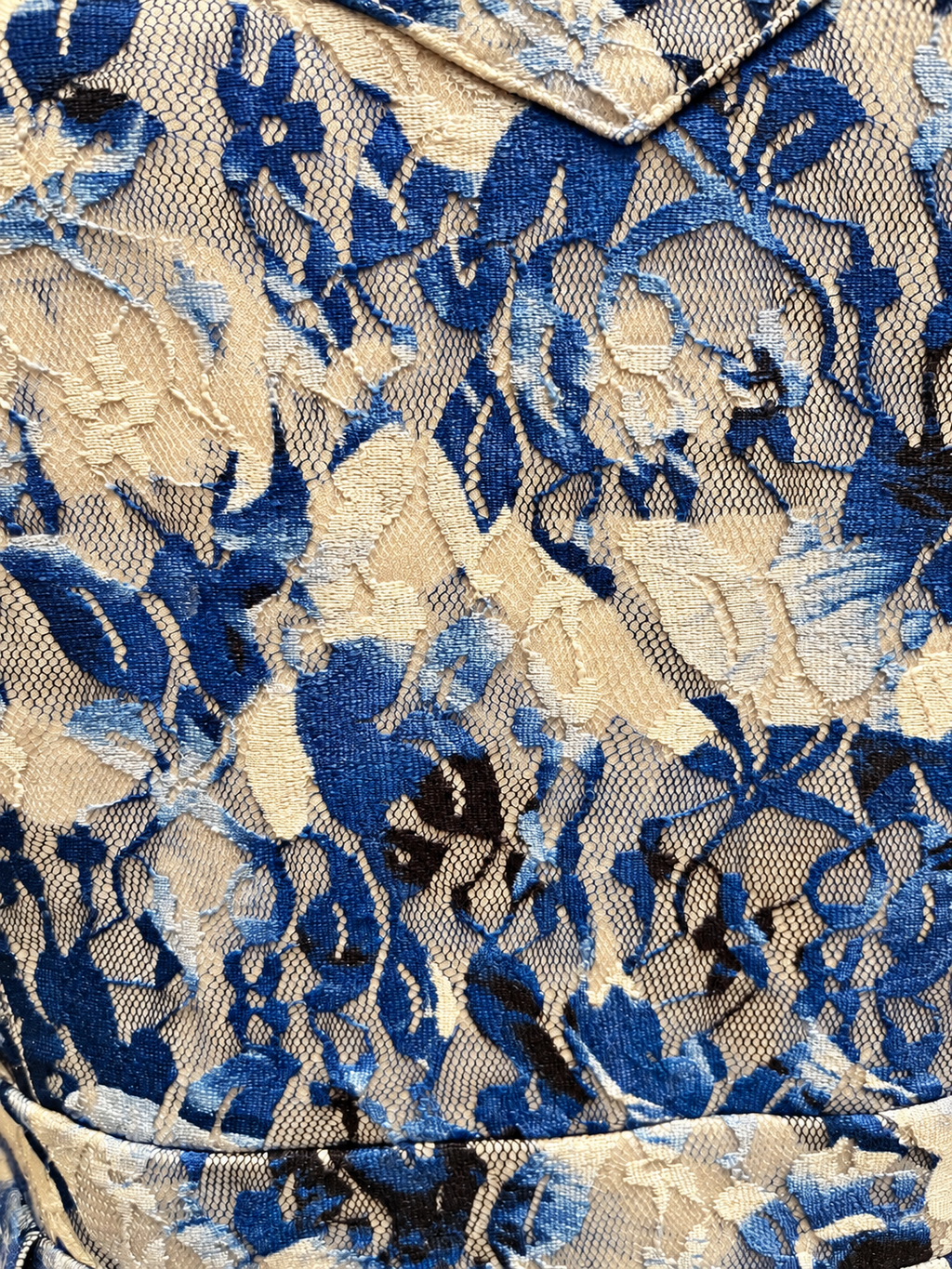 City Chic Blue & Cream Floral Lace Dress – Size M
