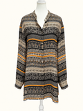 Collections Black, Cream  Mustard Boho Print Longline Blouse – Size 14 | Very Good