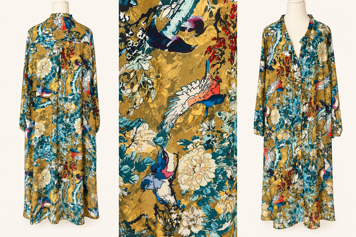Sara Size 26 Botanical Bird Print Maxi Shirt Dress – As New
