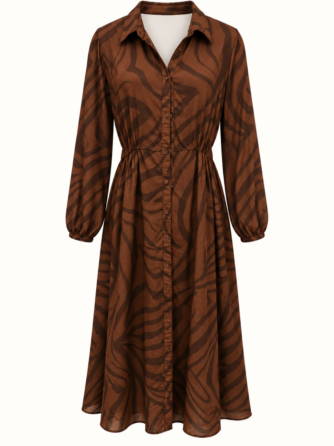 & Me Brown Zebra Print Button-Front Maxi Dress – Size 16