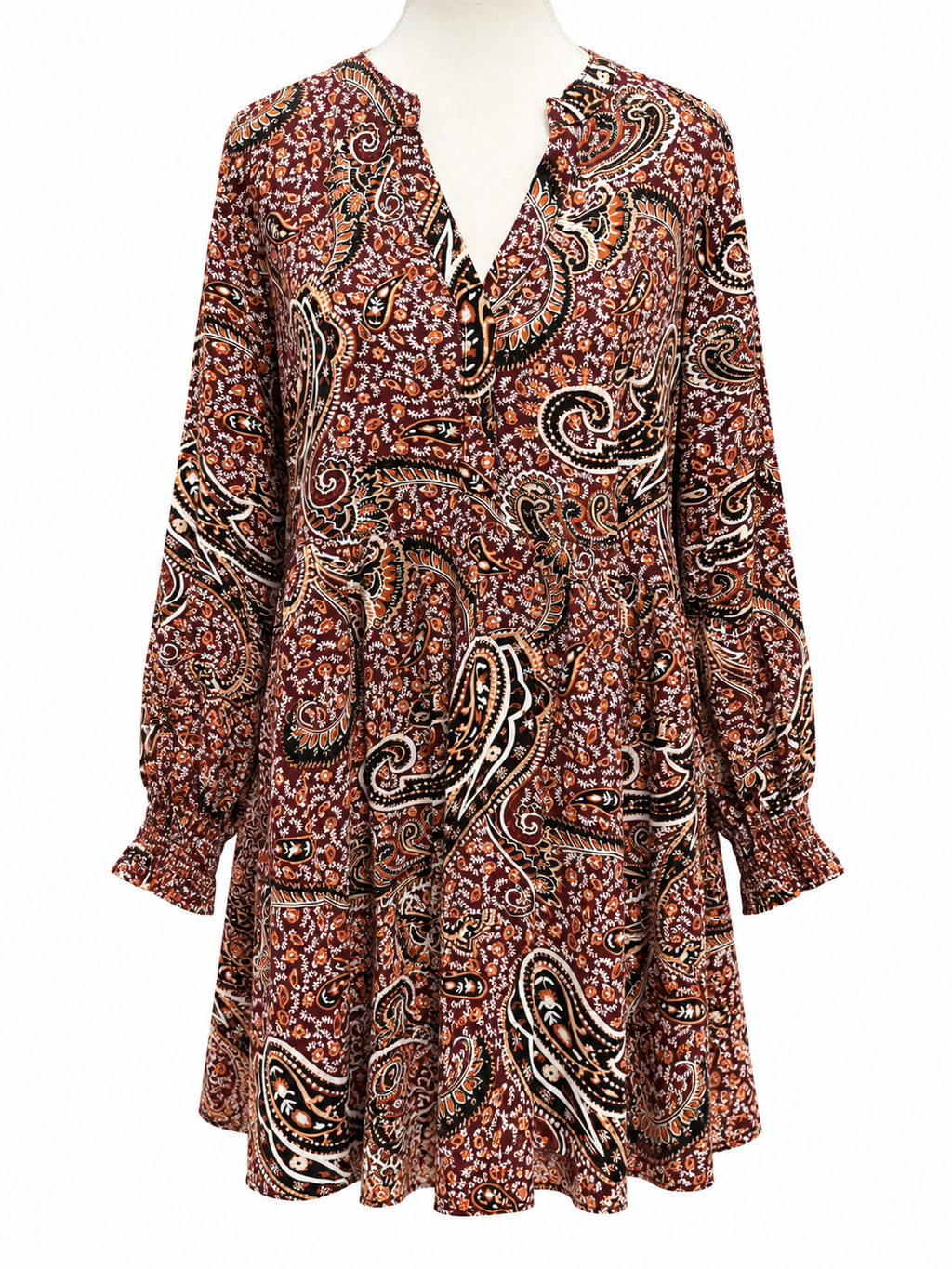 Rivers Burgundy & Rust Paisley Boho Long Sleeve Top – Size 18