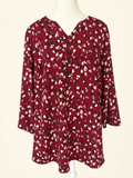 Berry Burgundy Abstract Print V-Neck Top – Size 2XL