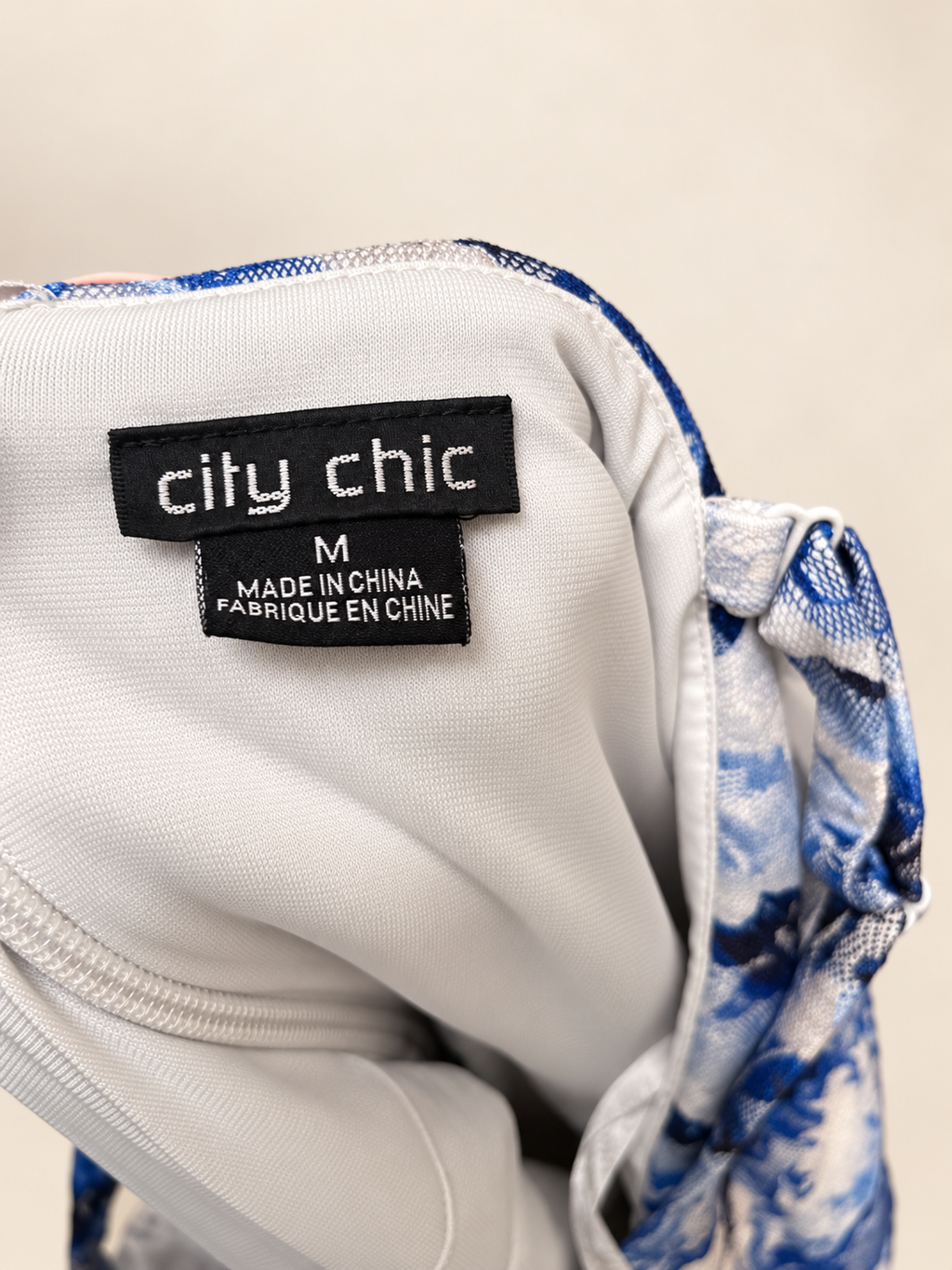 City Chic Blue & Cream Floral Lace Dress – Size M