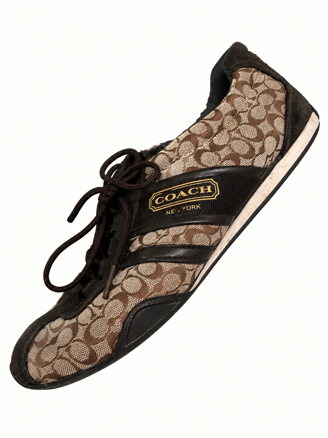Coach New York Signature Monogram Brown Lace-Up Sneakers – Size 40 | Good Pre-Loved Condition