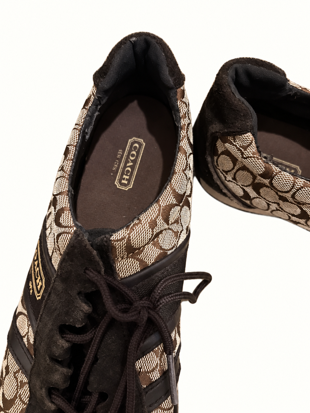 Coach New York Signature Monogram Brown Lace-Up Sneakers – Size 40 | Good Pre-Loved Condition