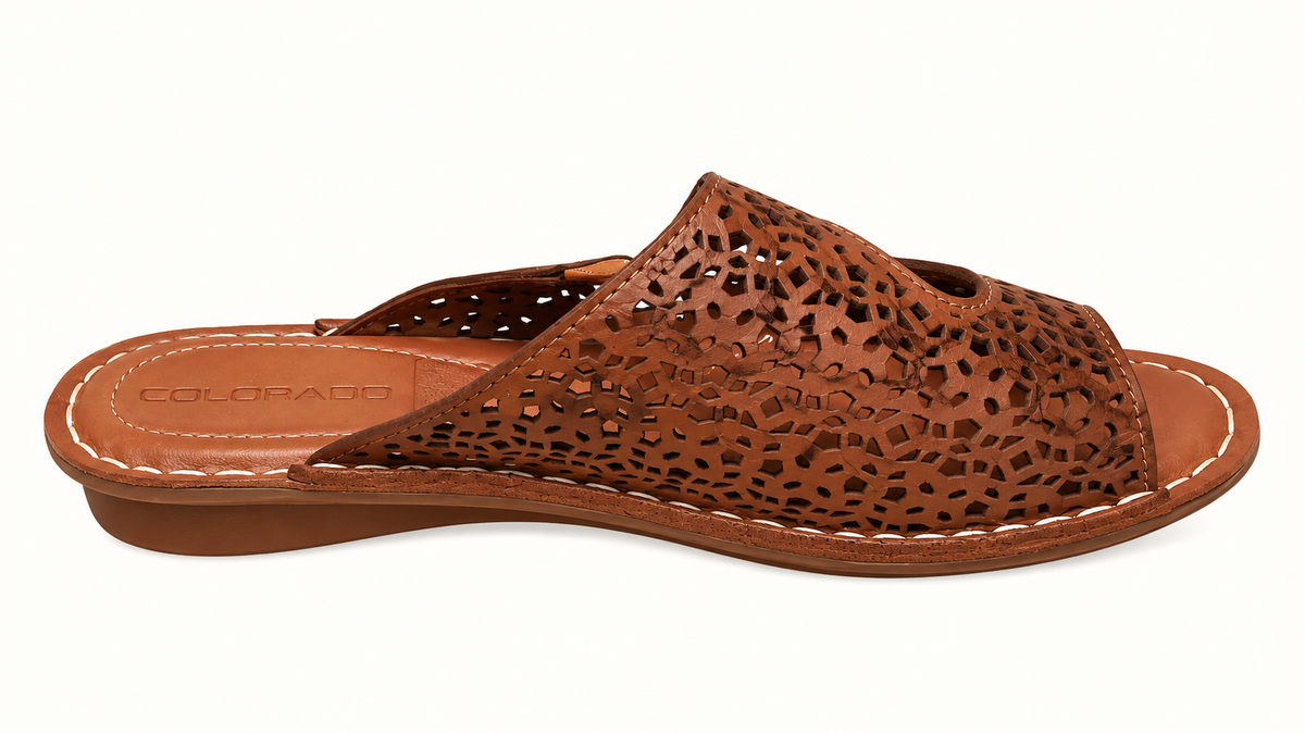 Colorado Tan Leather Cut-Out Slide Sandals – Size 41 | Like New