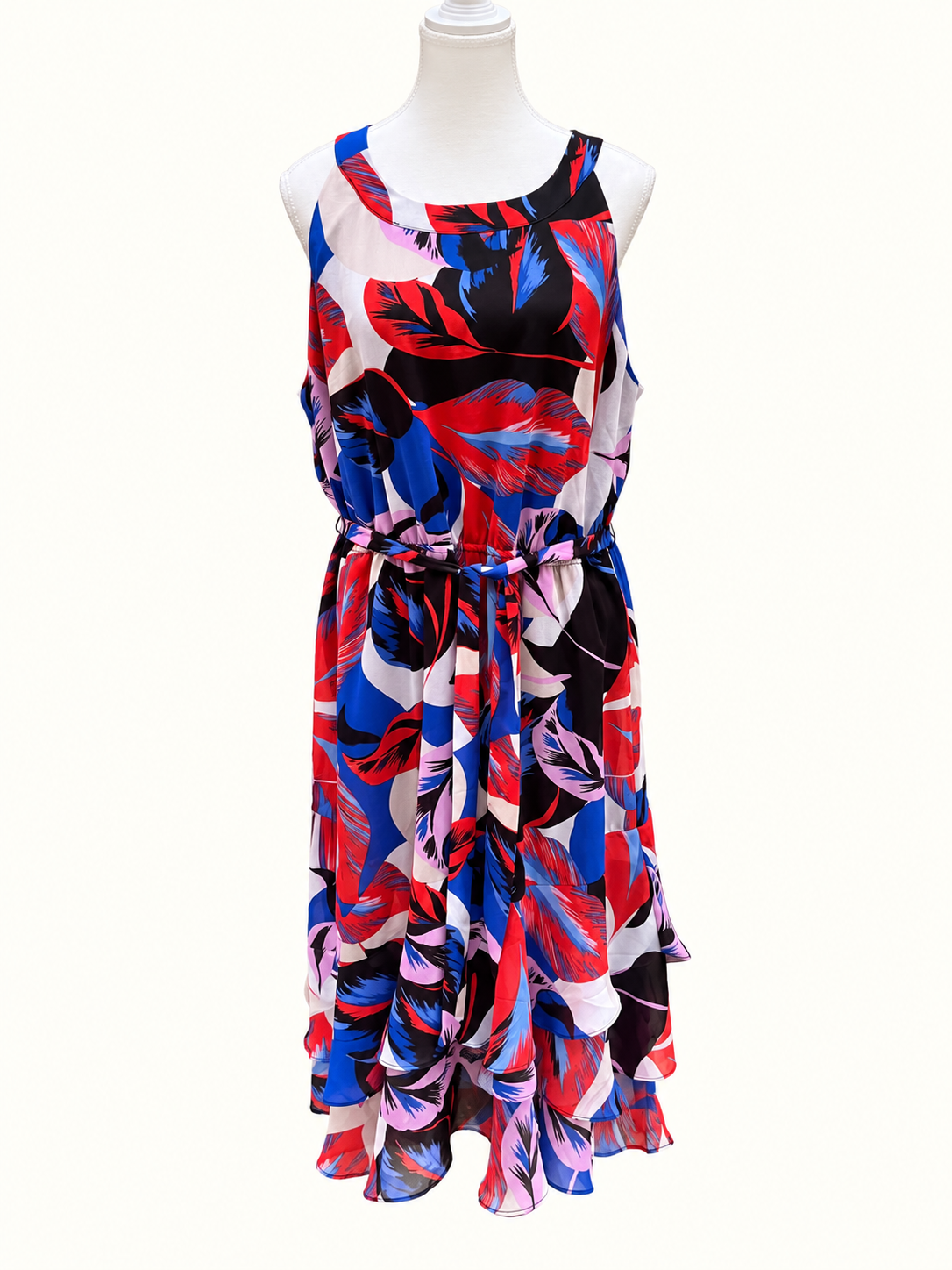 Jacqui E Colourful Floral Tiered Midi Dress – Size 18 – Like New