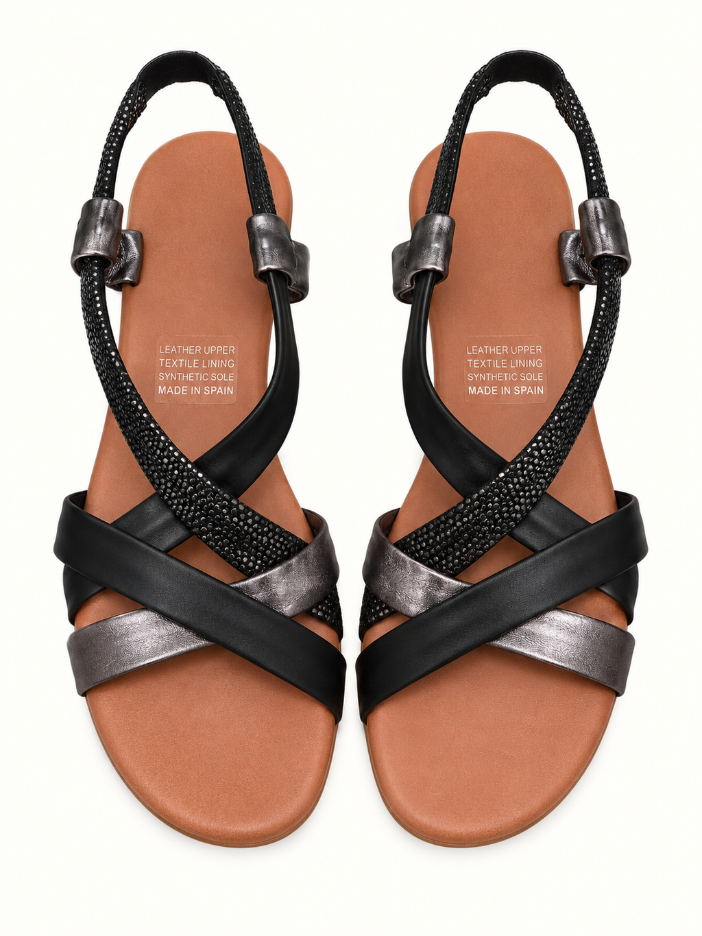 Black & Pewter Metallic Leather Strappy Sandals – Size 41 | Like New
