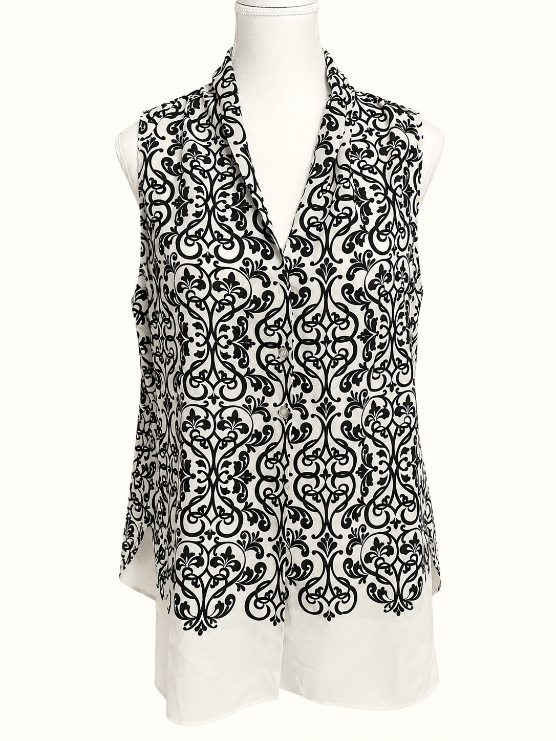 Tokito Black & White Damask Print Sleeveless Blouse – Size 14 (Also Suits 16)