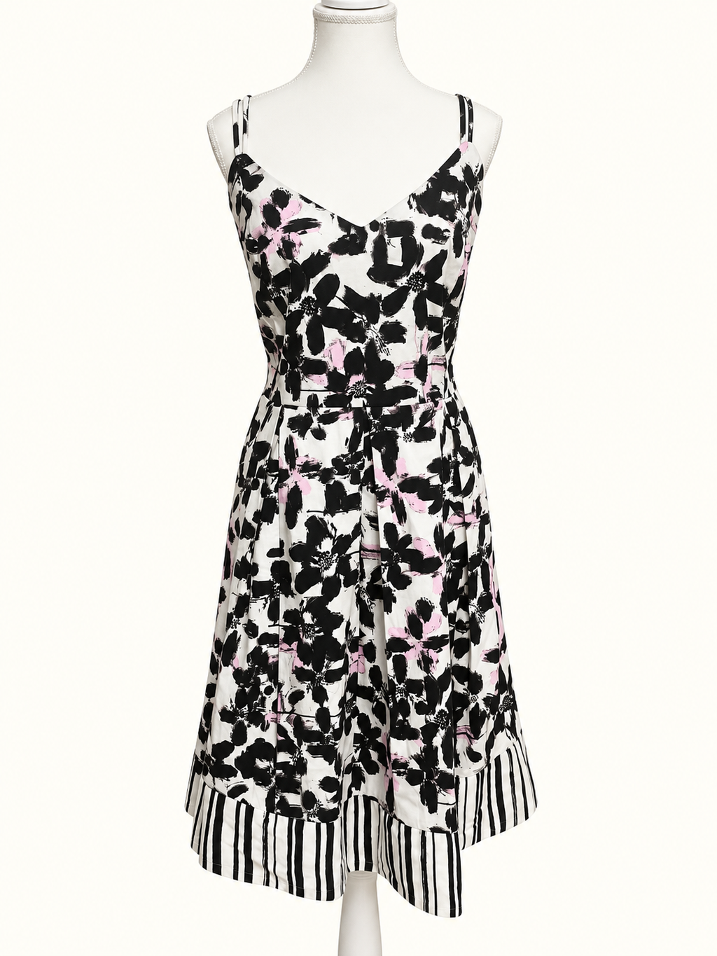 City Chic Black, White & Blush Floral Midi Dress – Size M/18