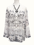 Liz Jordan Elegant Grey & White Floral Button-Through Blouse – Size 16