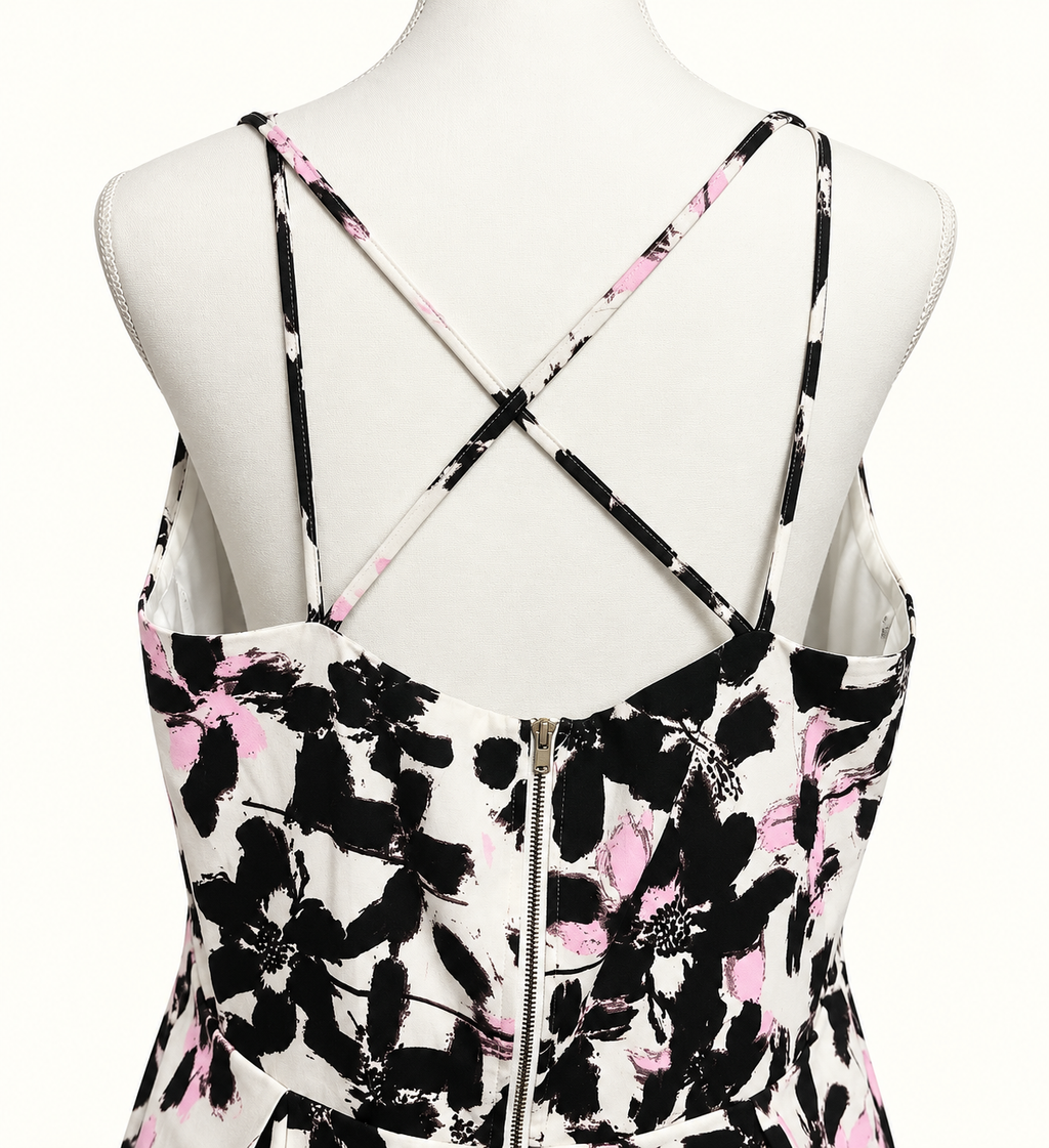 City Chic Black, White & Blush Floral Midi Dress – Size M/18