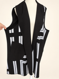 Black & Geometric Print Waterfall Vest – Suits Sizes 18–22