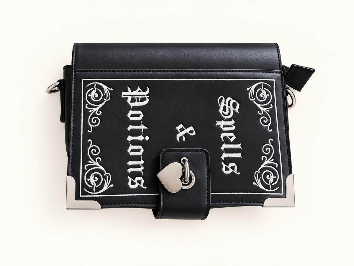 Dangerfield Gothic Potions &amp; Spells Book Bag – Black Crossbody Bag&nbsp;