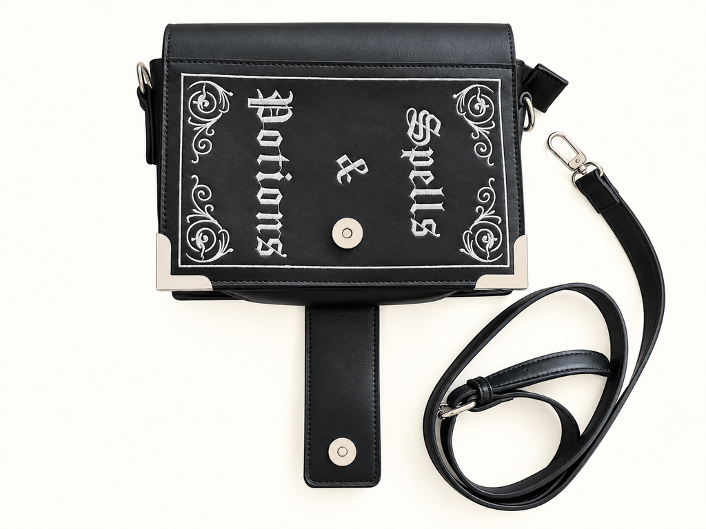 Dangerfield Gothic Potions &amp; Spells Book Bag – Black Crossbody Bag&nbsp;