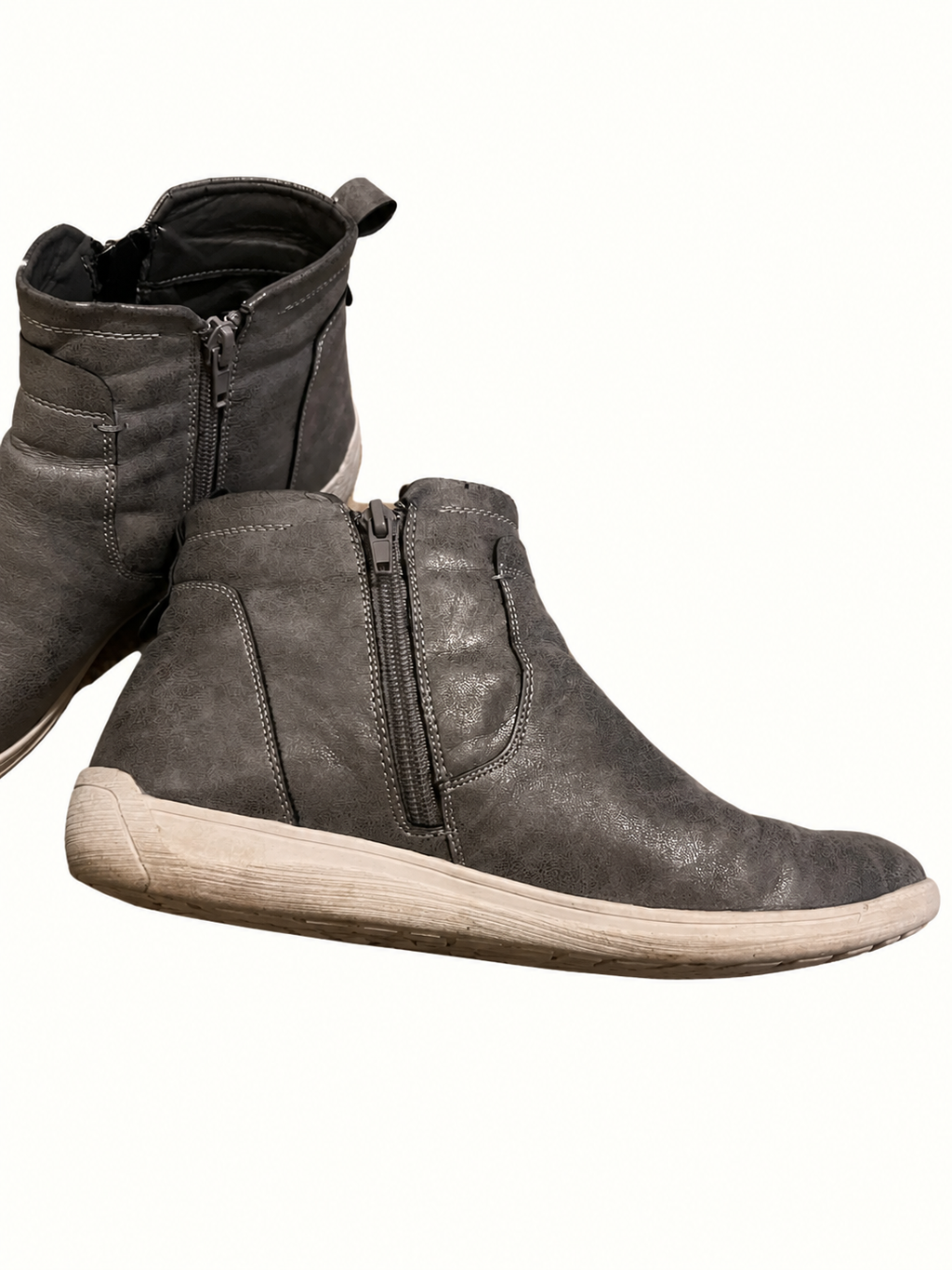 TS Taking Shape Charcoal Grey Leather & Synthetic Ankle Boots – Size 40 | Good Pre-Loved Condition