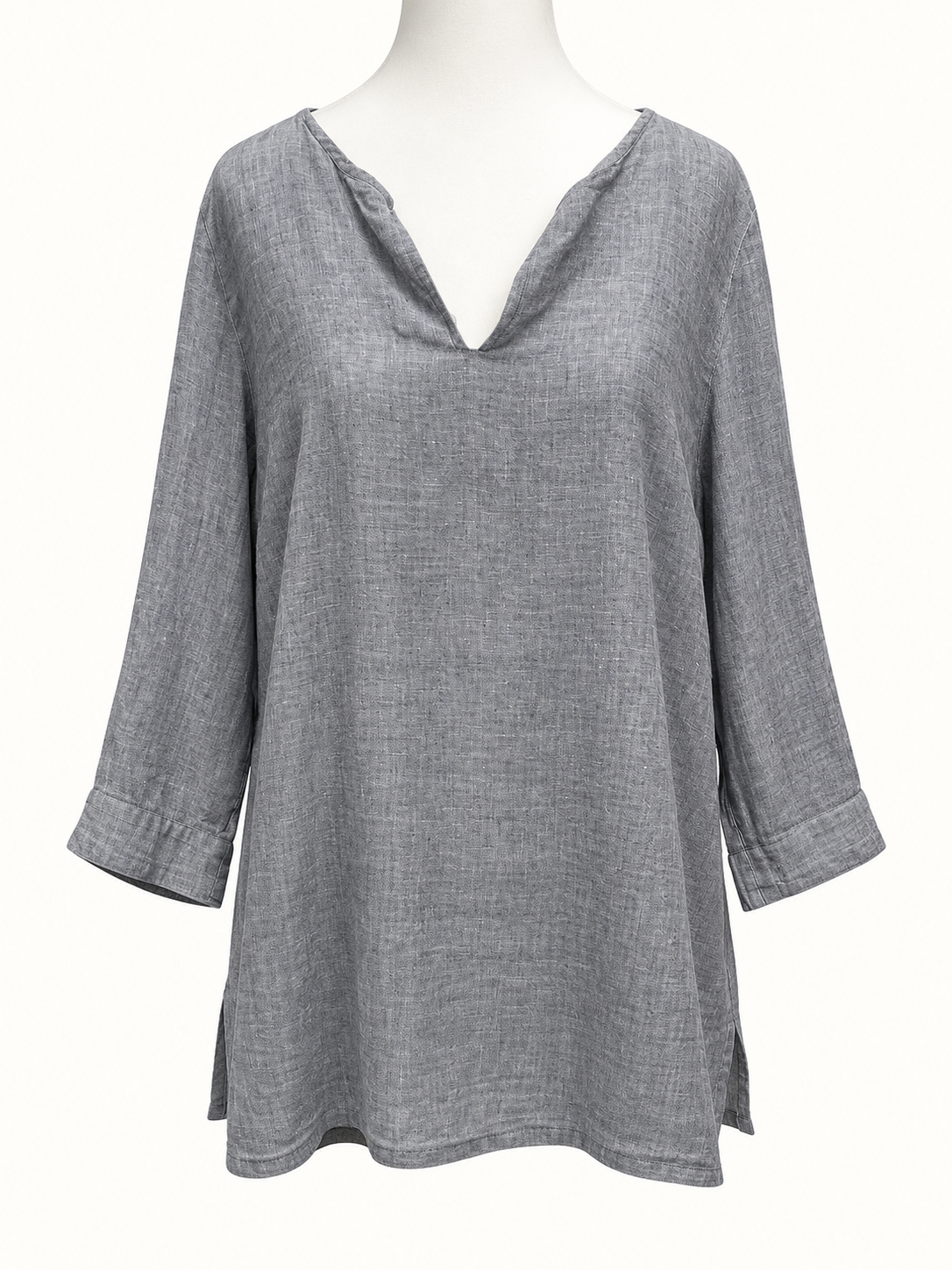 Blue Illusion Denim Blue 100% Linen V-Neck Tunic Top – Size 16