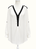 Chrissie Avella Ivory & Black Elegant Long Sleeve Blouse – Size 18 | Like New