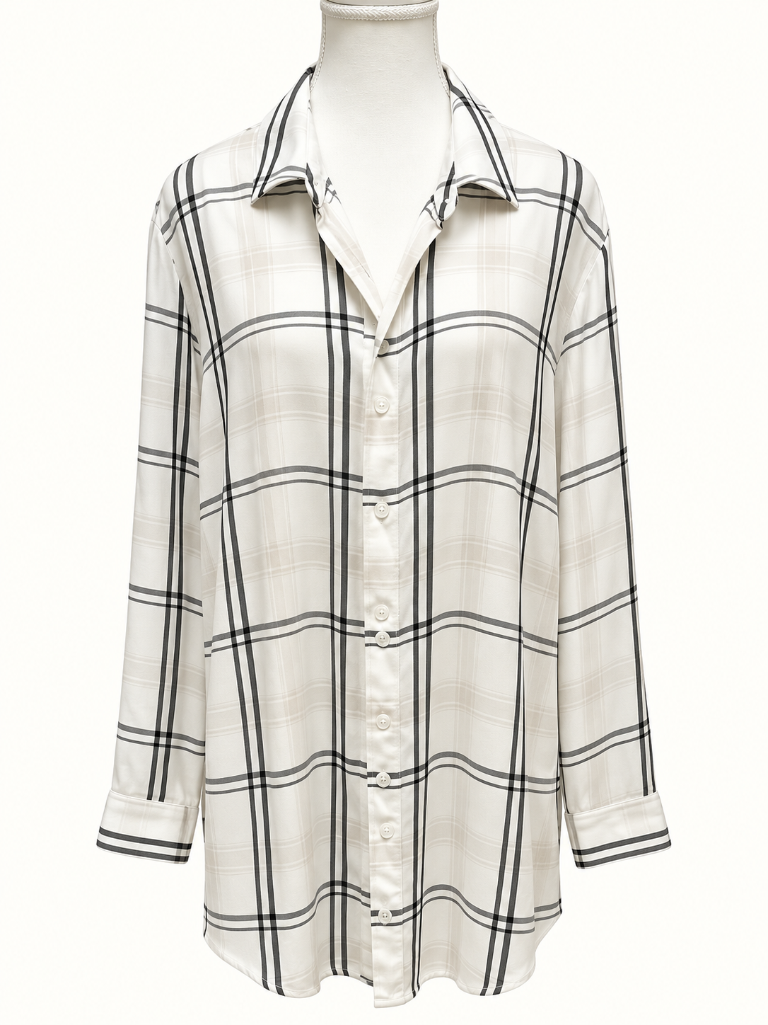 Anko Ivory & Black Check Long Sleeve Button-Up Shirt – Size 22