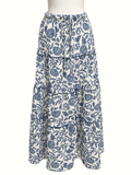 Valley Girl Blue & White Floral Tiered Maxi Skirt – Size XL / 16