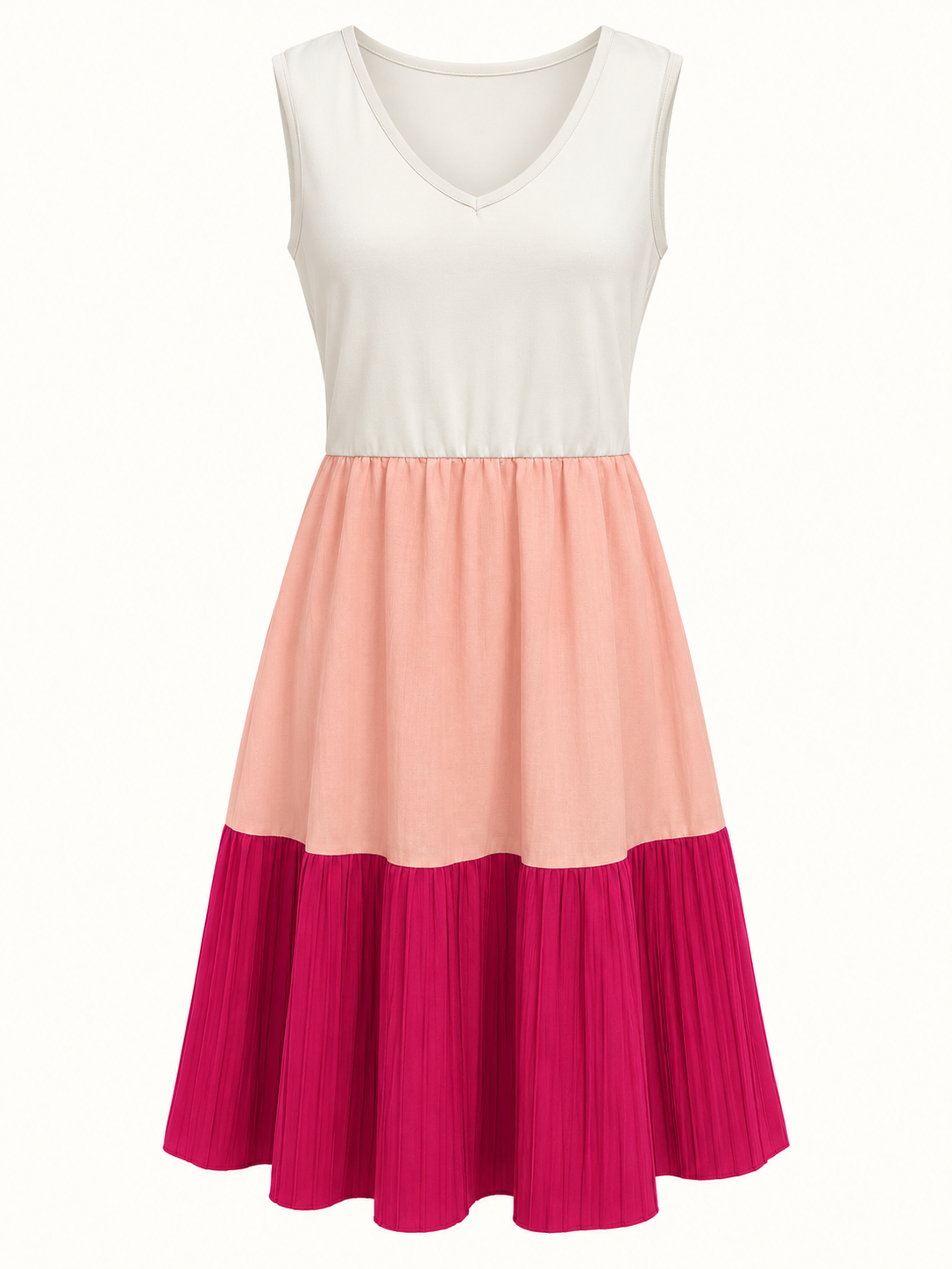 SHEIN Colour Block Tiered Midi Dress – Ivory, Blush Pink & Fuchsia – Size 0XL/18