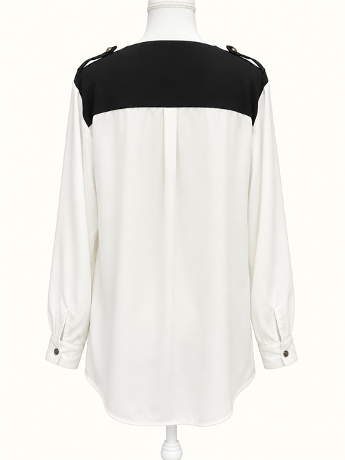 Chrissie Avella Ivory & Black Elegant Long Sleeve Blouse – Size 18 | Like New