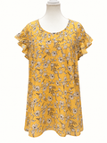City Chic Mustard Yellow Floral Ruffle Sleeve Top – Size S/16 | Like New