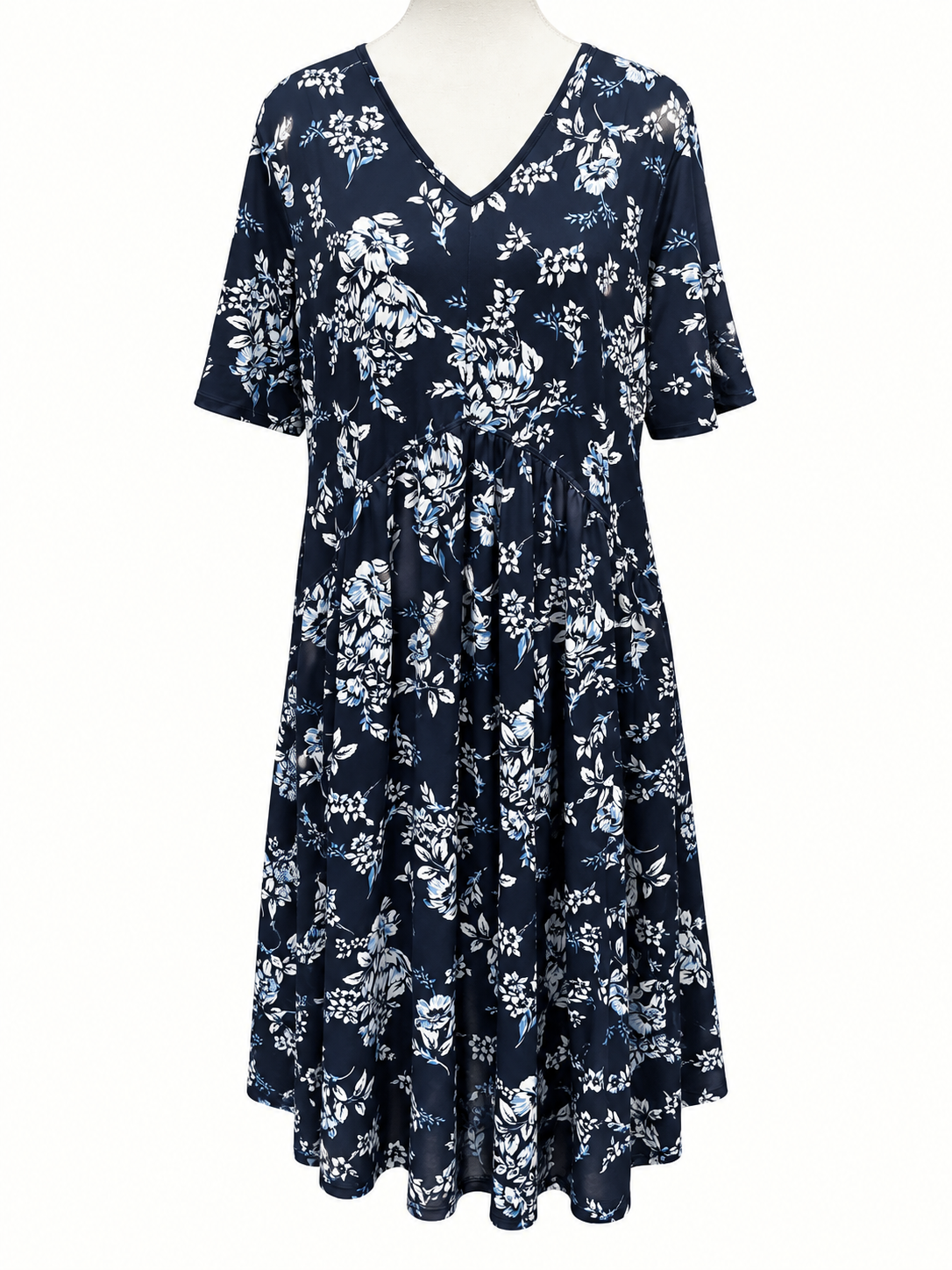 Taking Shape (TS) Navy Blue Floral Fit & Flare Dress with Pockets – Size XS/14 (Also Suits 16)