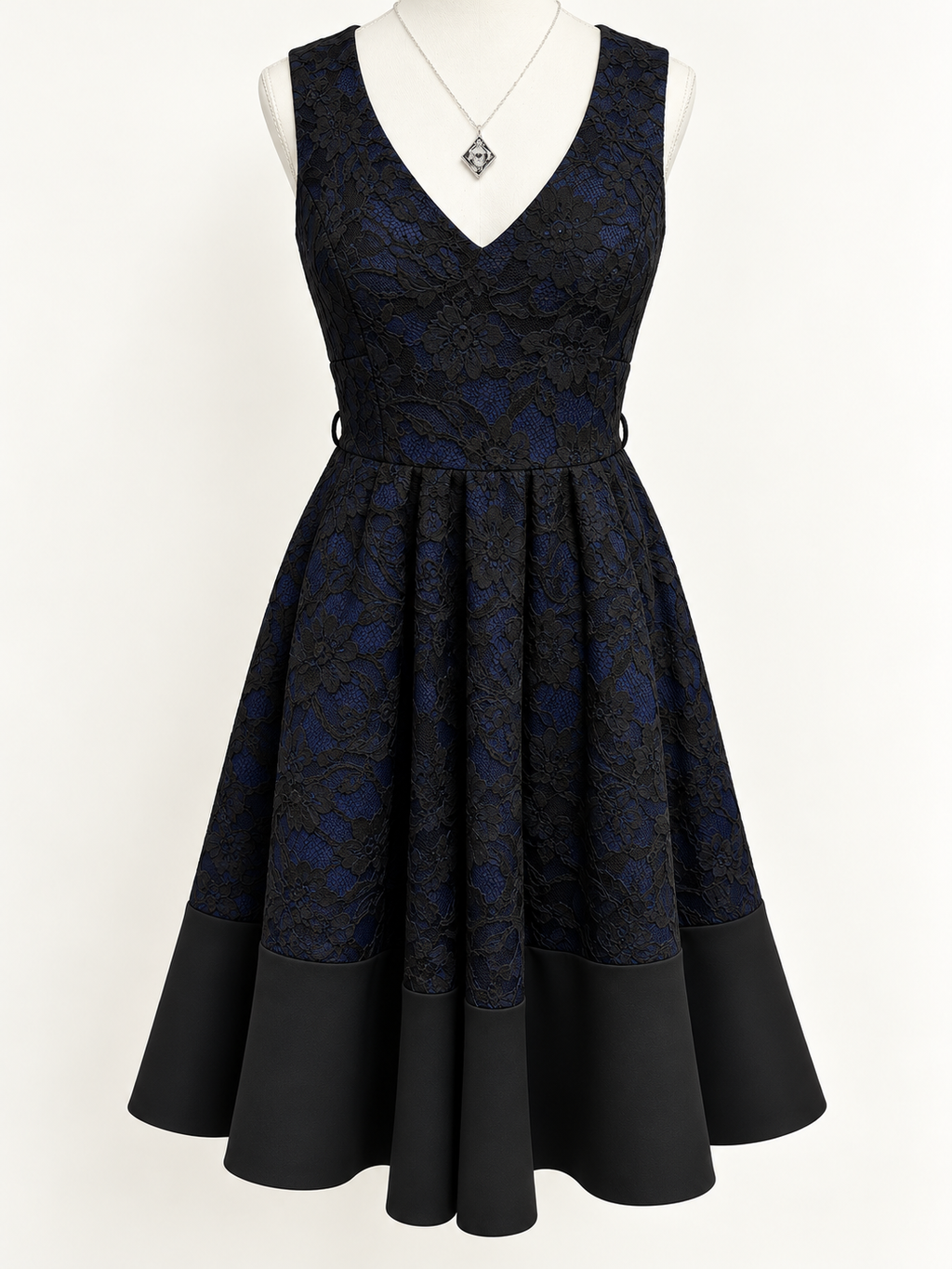 City Chic Navy Blue & Black Floral Lace Fit & Flare Dress – Size XS/14