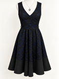 City Chic Navy Blue & Black Floral Lace Fit & Flare Dress – Size XS/14