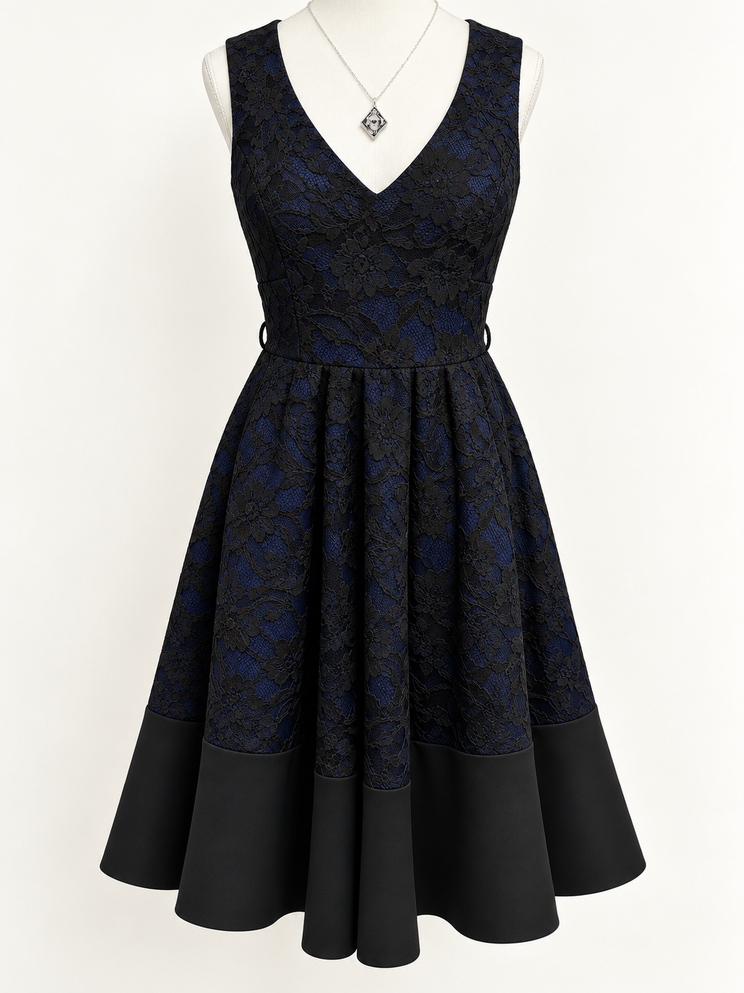 City Chic Navy Blue & Black Floral Lace Fit & Flare Dress – Size XS/14
