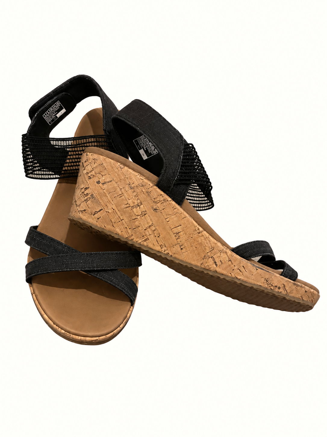 Skechers Black Strappy Cork Wedge Sandals – Size 39 | Very Good Pre-Loved Condition
