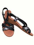 Black & Pewter Metallic Leather Strappy Sandals – Size 41 | Like New