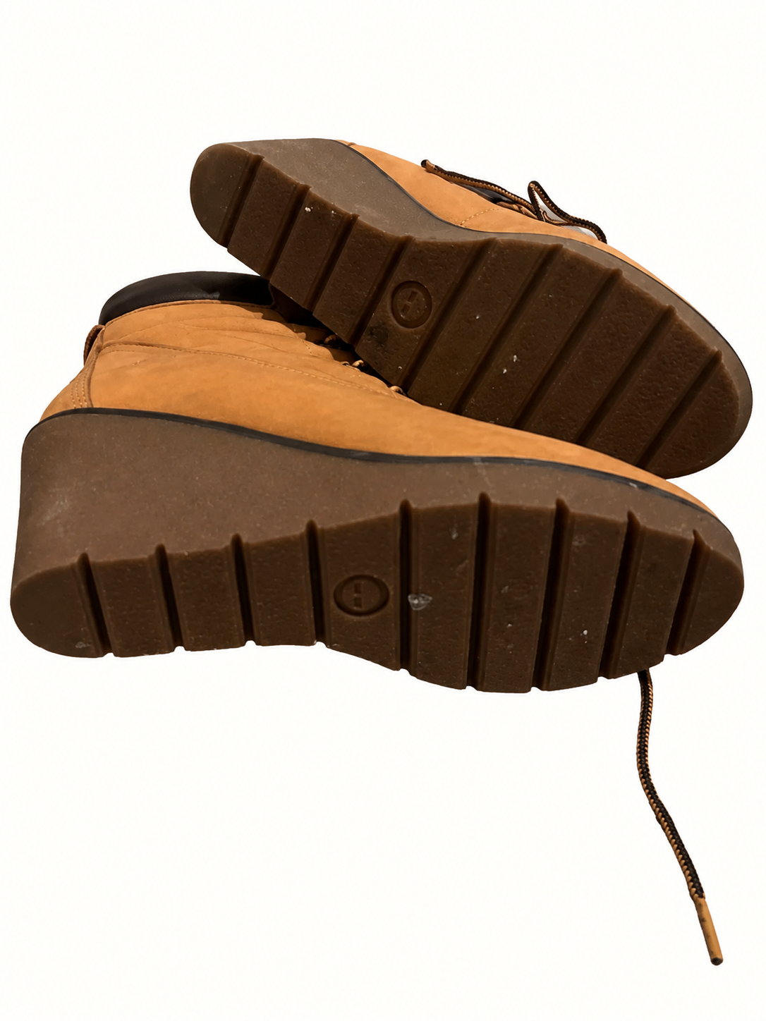 Timberland Tan Leather Lace-Up Platform Wedge Ankle Boots – Size 41.5 | Near New