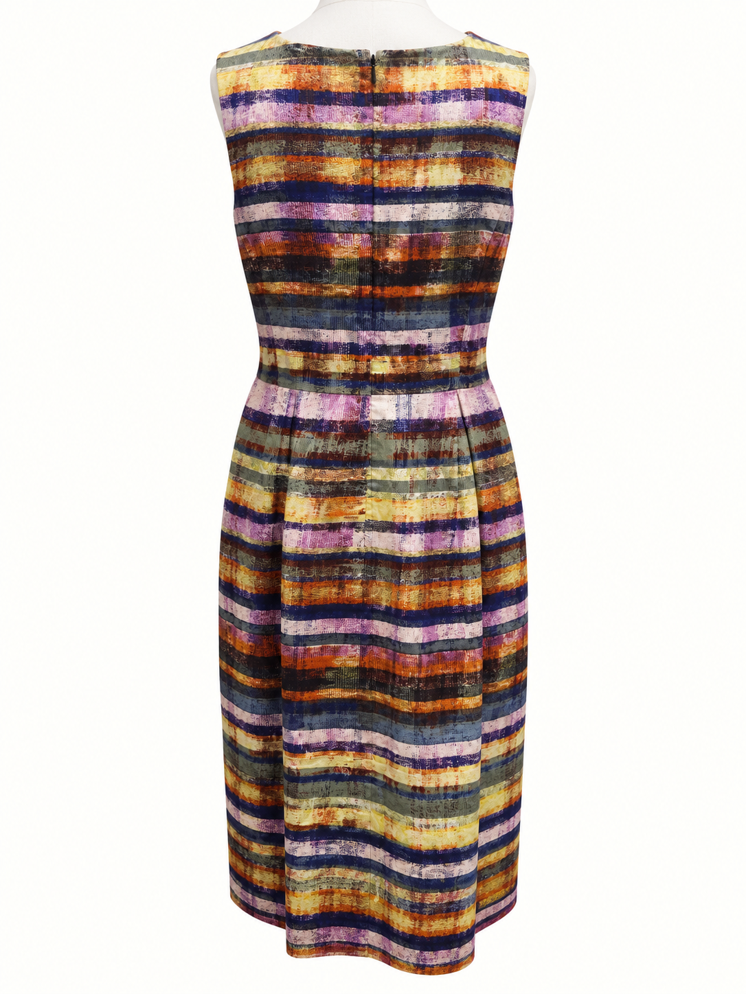 Jacqui E Multicoloured Abstract Stripe Fit & Flare Dress – Size 16