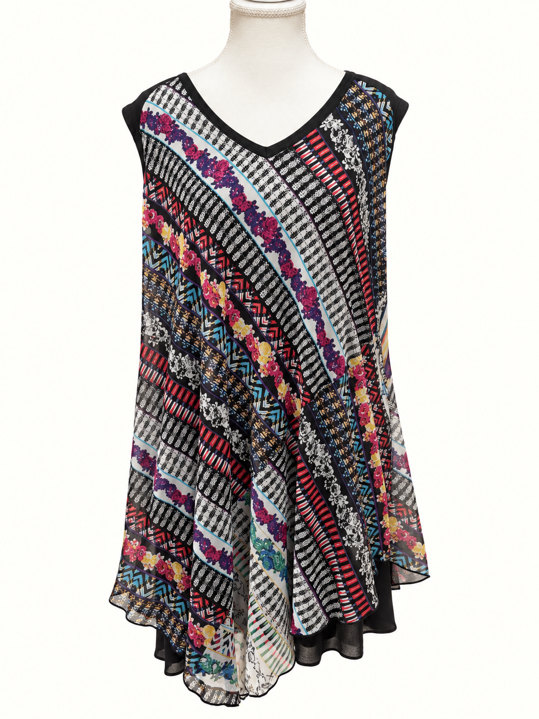 BE ME Multicoloured Patchwork Print Asymmetrical Tunic – Size M/18