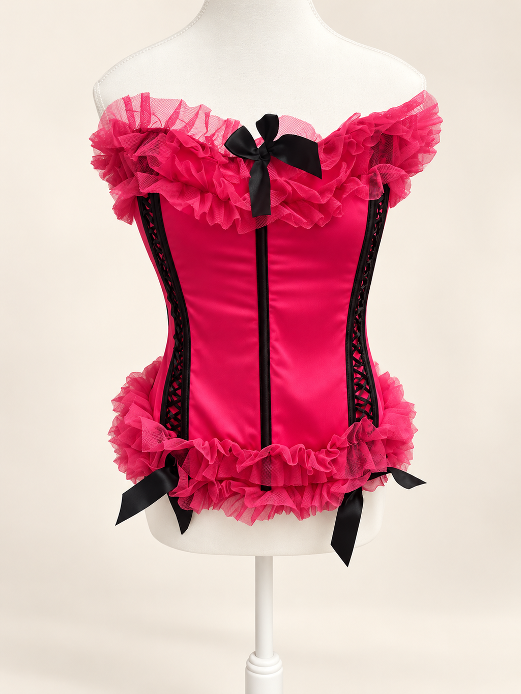 Hot Pink & Black Ruffle Corset Top