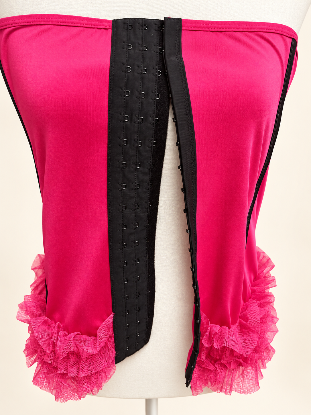 Hot Pink & Black Ruffle Corset Top